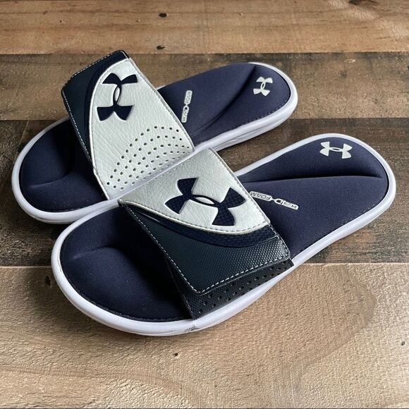 Under Armour Boys' UA Ignite VI Slides In White/Midnight Navy - 100 Size 3 - Picture 4 of 9